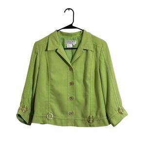 Nancy Bolen City Girl Vintage Lime Green 100% Silk Blazer Jacket Size Petite XS